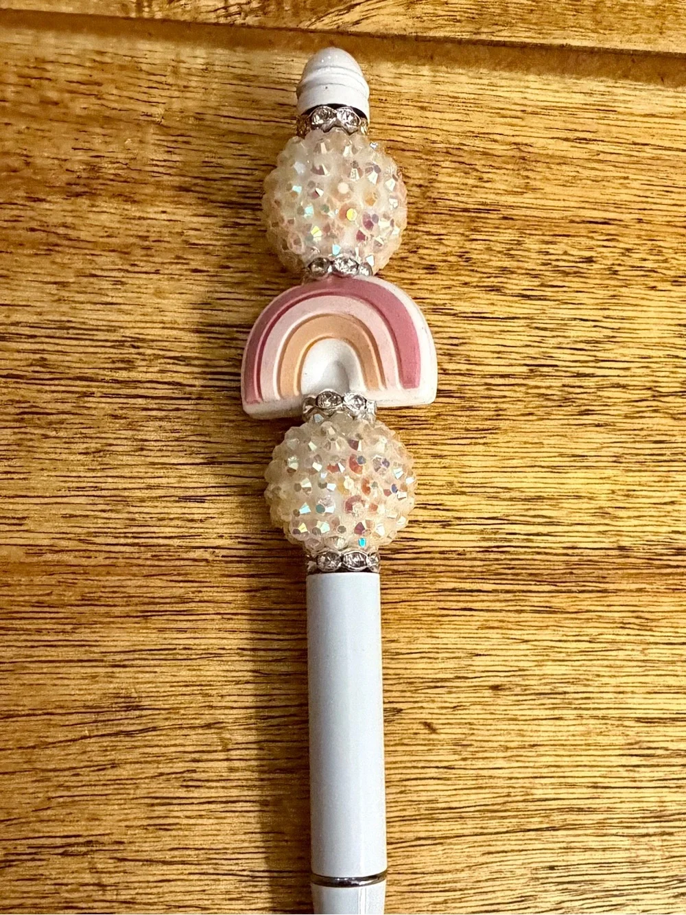 White Pen with Pink Rainbow & Iridescent Beads